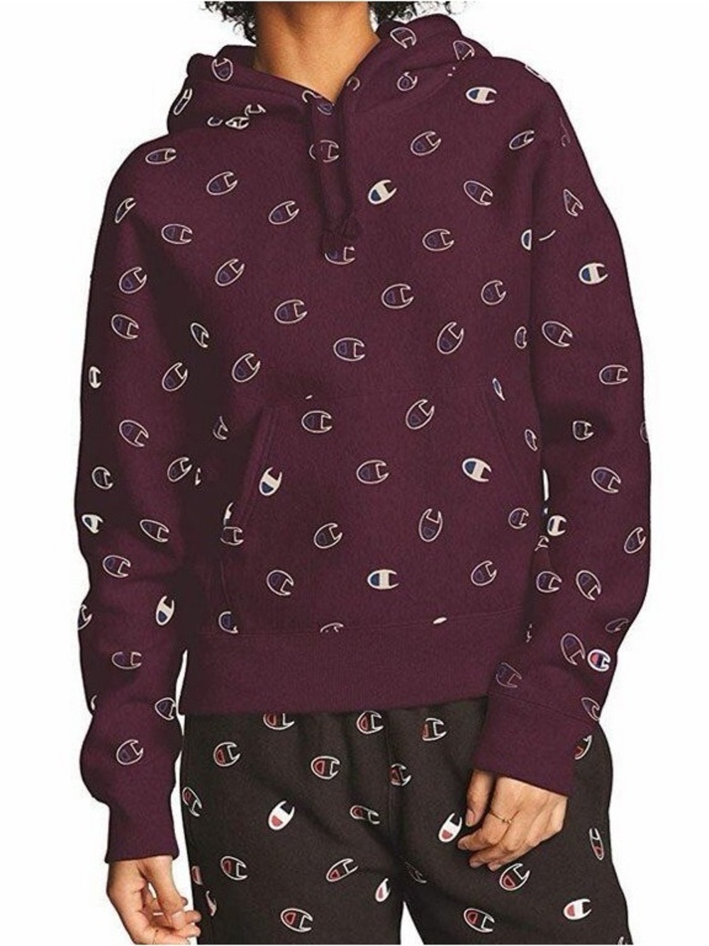 Champion Purple All-Over Logo Hoodie Size M